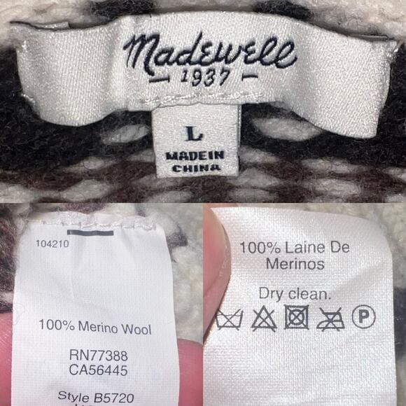 Madewell Iceblock Fair Isle Sweater Merino Wool Cream Brown LG - Picture 14 of 14